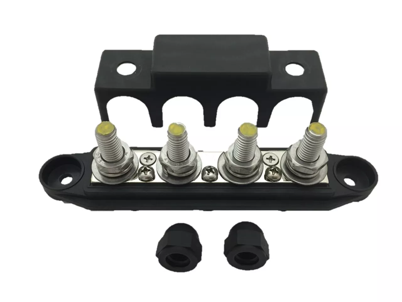 Verdeelstrip met afdekkap zwart M8 4 voudig VPE 1ST